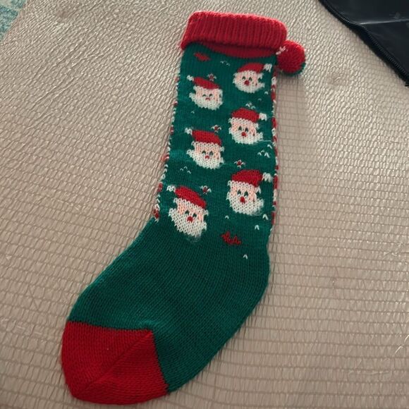 1980s Knit Santa Christmas Stocking - 2 Sided Santa Claus Faces - Picture 6 of 7